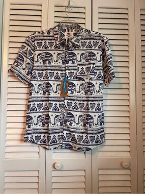 Urban Shores Men's Casual Short-Sleeve Elephant Print Button-Down Shirt